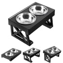 Adjustable Height Double Elevated Dog Bowls Two Stainless Bowls