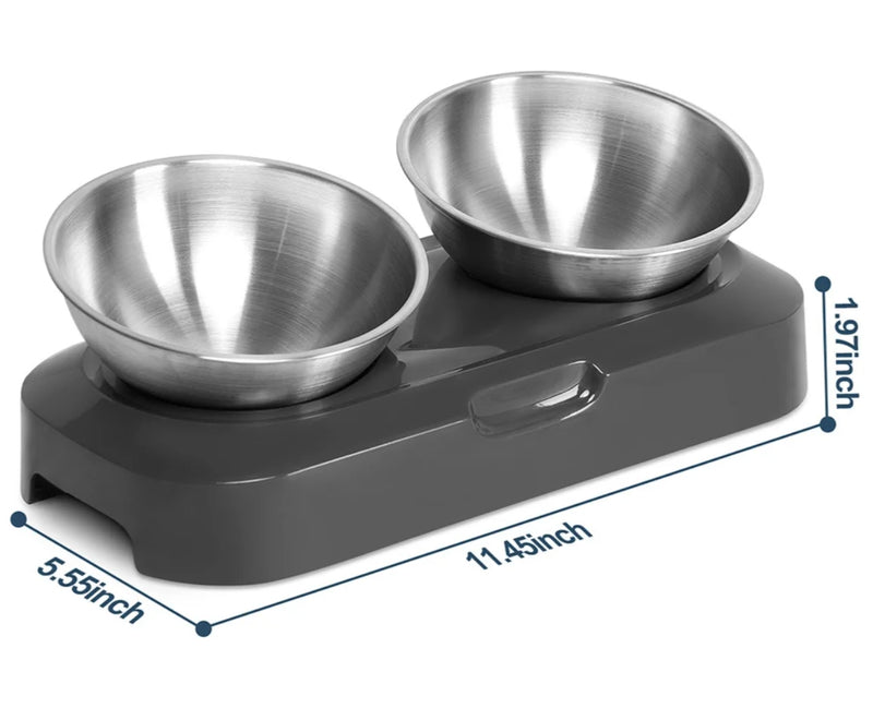 Creative Inclined Stainless Steel Cat and Dog Feeding Bowls Gray