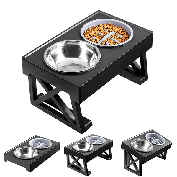 Adjustable Height Double Elevated Dog Bowls Stainless And Slow